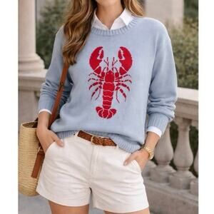 Mighty Fine Blue Lobster Sweater Sz S, M, L, Crewneck Coastal Cotton Blend NWT